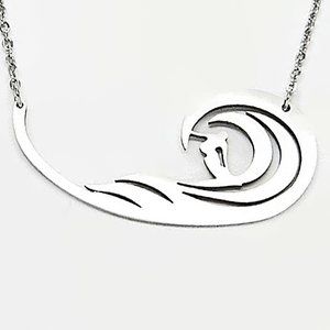 Necklace Surfer Ocean Wave Scene Stainless Steel 18"